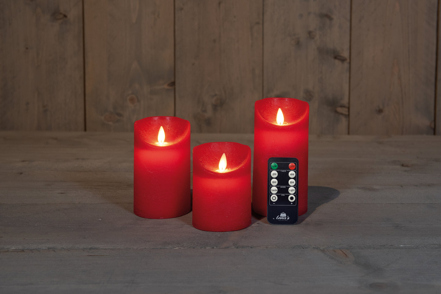 3 kosi LED brezplamenskih voščenih sveč - Rustic Red - z daljinskim upravljalnikom