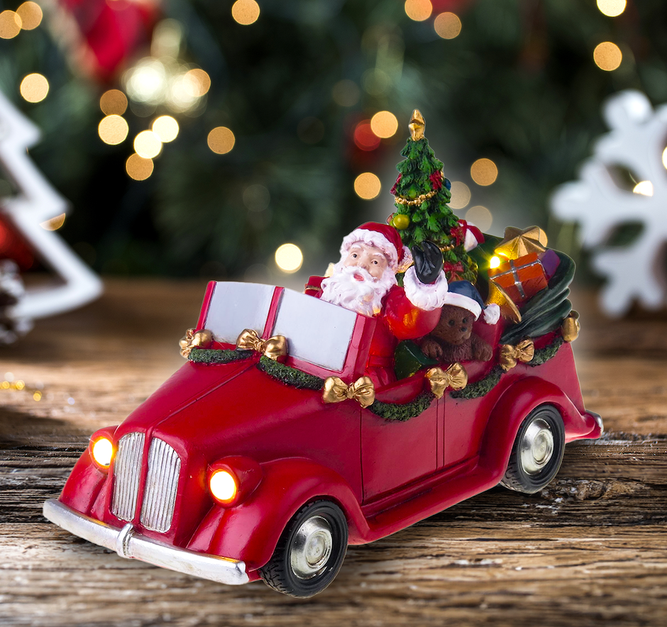 Santa in car with turning tree - Santa's Light Shop