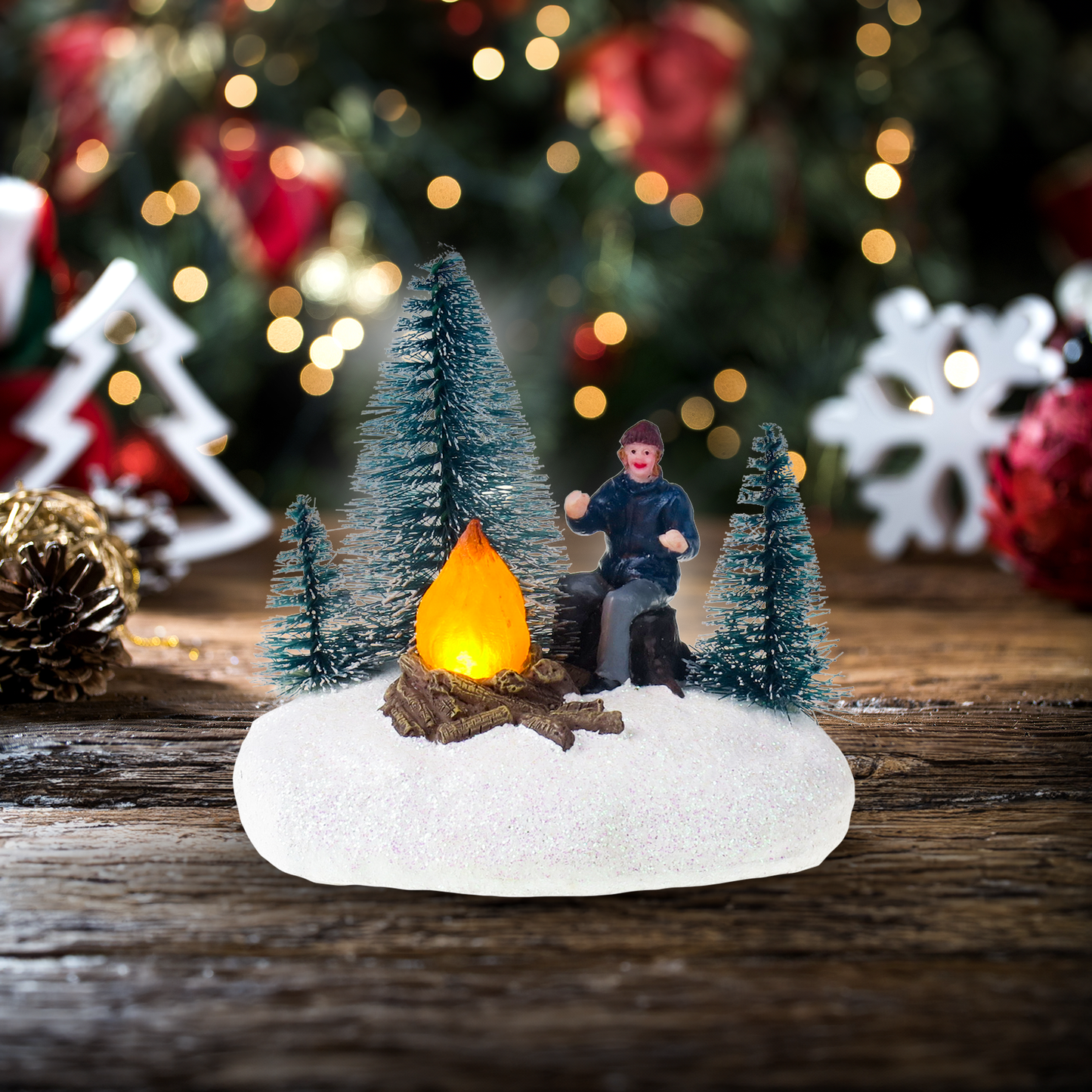 Man with bonfire and trees - Christmas Village extra - Santa's Light Shop