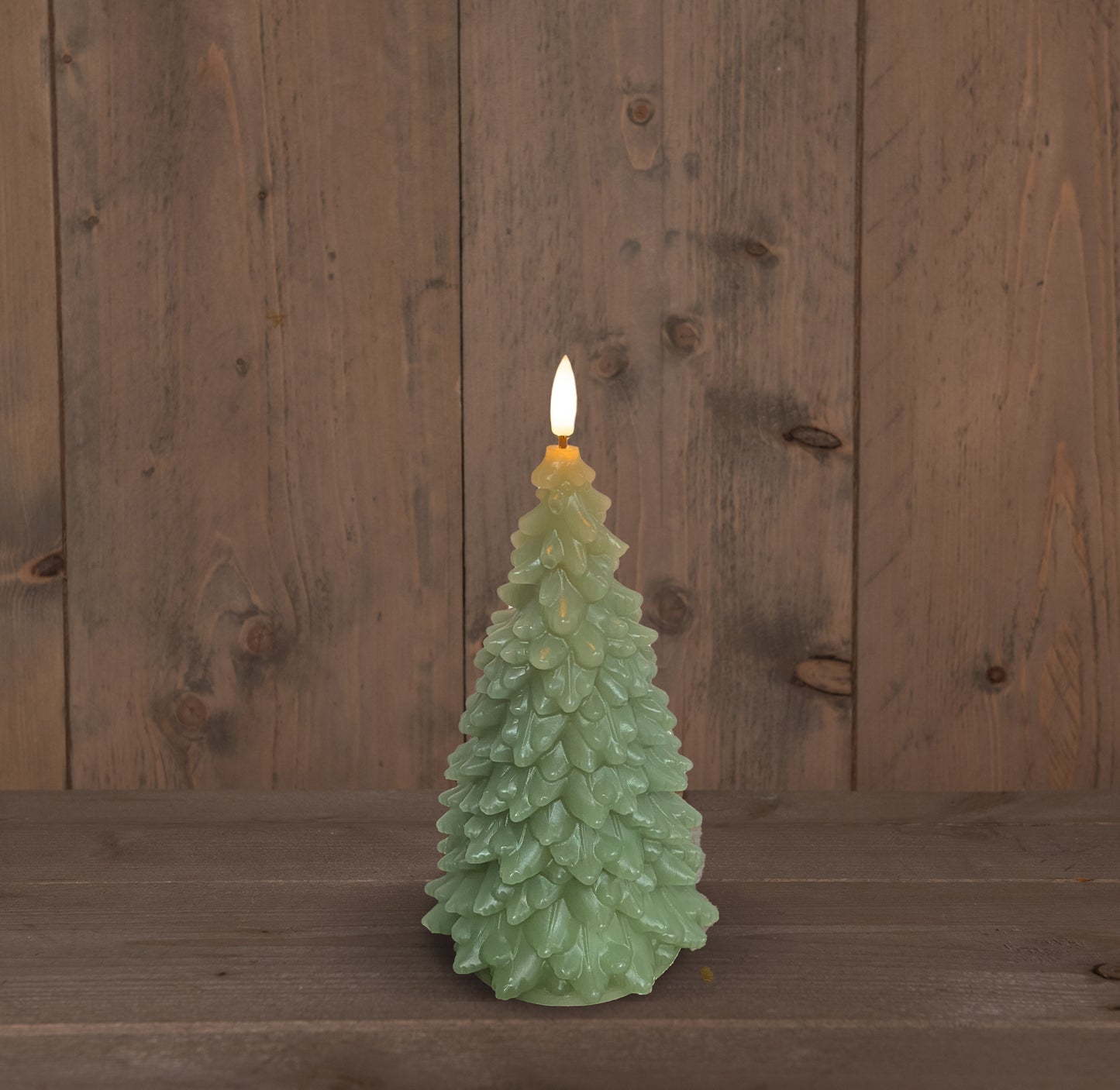 3D brezplamenska sveča LED WICK JADE GREEN za božično drevo - 20 cm