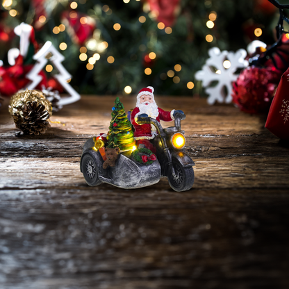 Santa na motorce s postranním vozíkem - vánoční vesnice